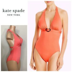New. Kate Spade Heart-Buckle Halter One-Piece. Normally $139
